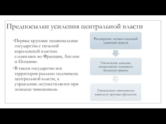 Предпосылки усиления центральной власти Первые крупные национальные государства с сильной королевской