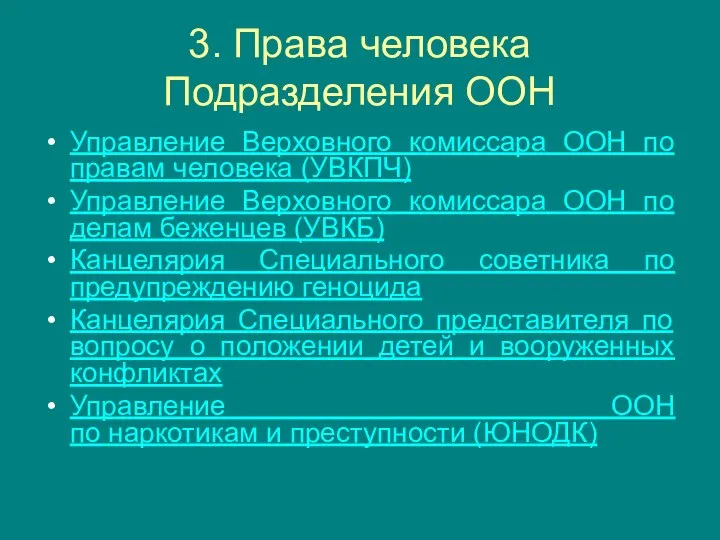 3. Права человека Подразделения ООН Управление Верховного комиссара ООН по правам