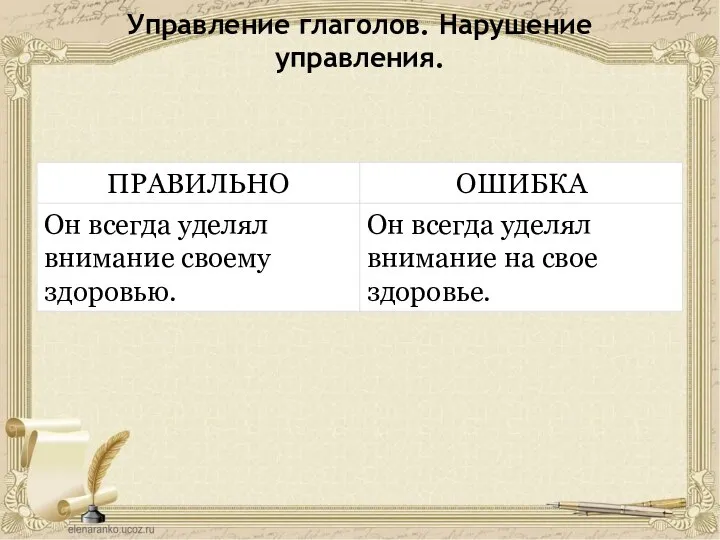 Управление глаголов. Нарушение управления.