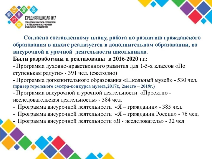 Согласно составленному плану, работа по развитию гражданского образования в школе реализуется