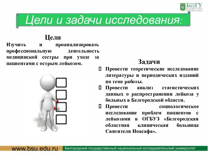 Цели и задачи исследования: Цели Изучить и проанализировать профессиональную деятельность медицинской