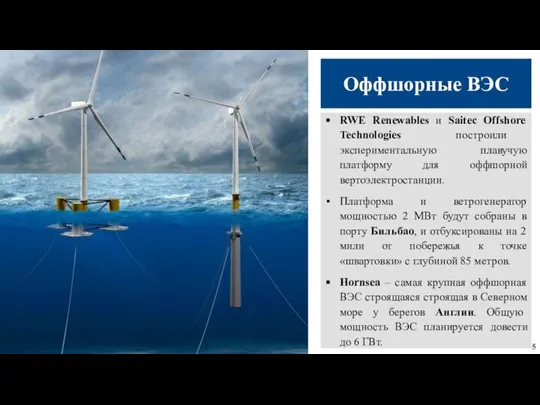 Оффшорные ВЭС RWE Renewables и Saitec Offshore Technologies построили экспериментальную плавучую