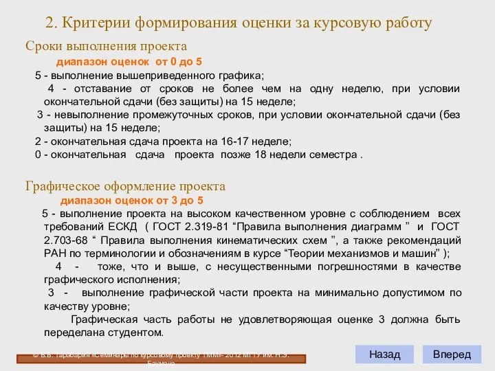 Вперед Сроки выполнения проекта диапазон оценок от 0 до 5 5