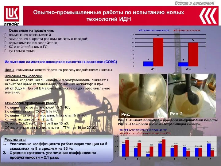 Опытно-промышленные работы по испытанию новых технологий ИДН Основные направления: применение отклонителей;