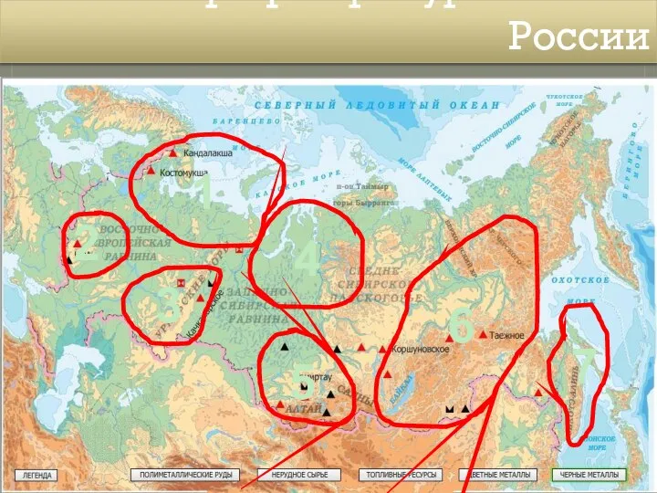 География ресурсных баз России 2 1 3 4 5 6 7