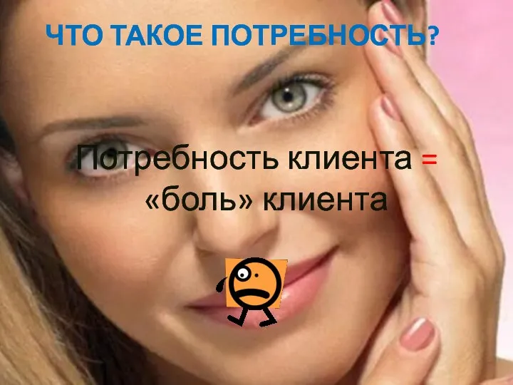 ЧТО ТАКОЕ ПОТРЕБНОСТЬ? Потребность клиента = «боль» клиента