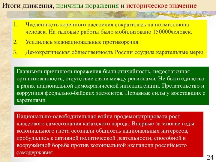 Итоги движения, причины поражения и историческое значение Численность коренного населения сократилась