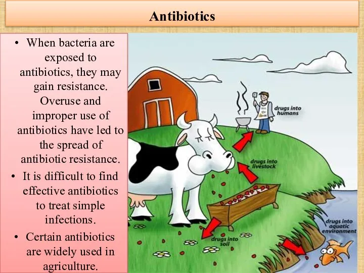 Antibiotics When bacteria are exposed to antibiotics, they may gain resistance.