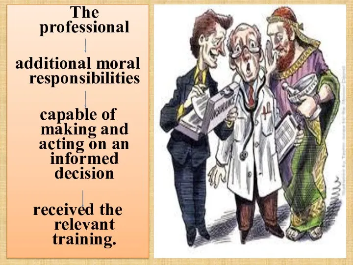 The professional additional moral responsibilities capable of making and acting on