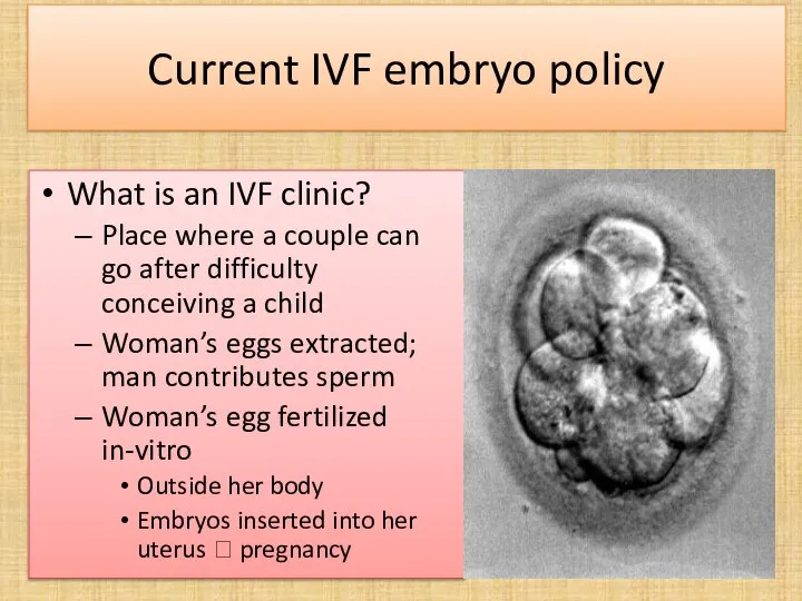 Current IVF embryo policy What is an IVF clinic? Place where
