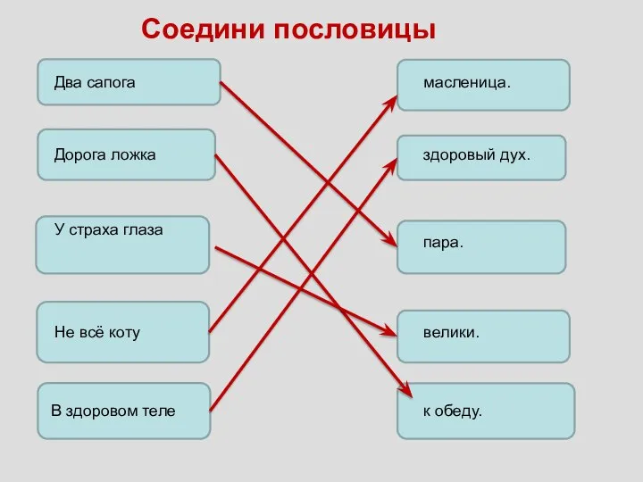 Два сапога Дорога ложка У страха глаза Не всё коту В