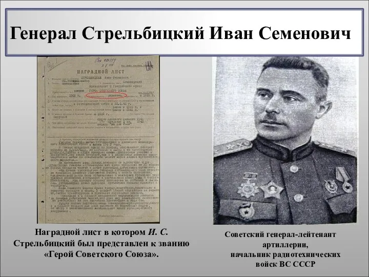 Генерал Стрельбицкий Иван Семенович Советский генерал-лейтенант артиллерии, начальник радиотехнических войск ВС