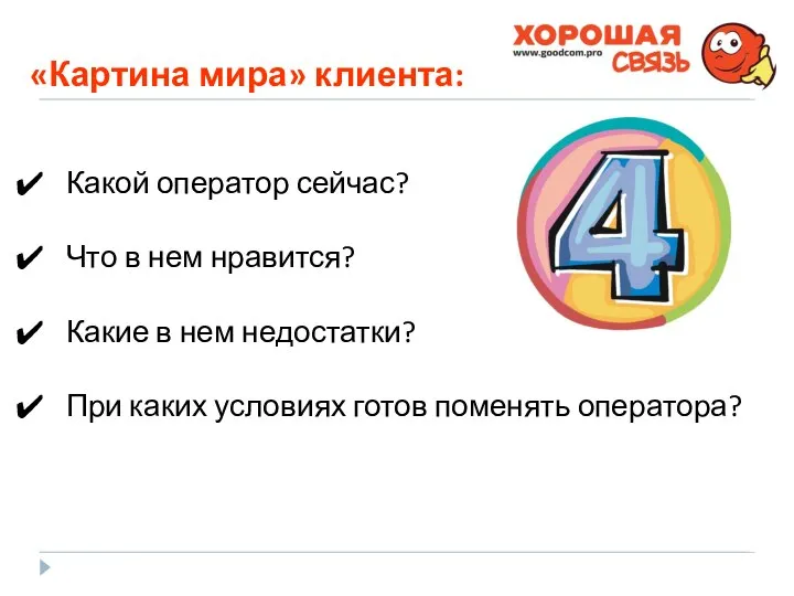 «Картина мира» клиента: Какой оператор сейчас? Что в нем нравится? Какие