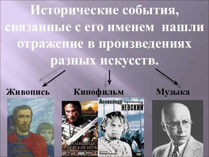 Исторические события, связанные с его именем нашли отражение в произведениях разных искусств. Музыка Живопись Кинофильм