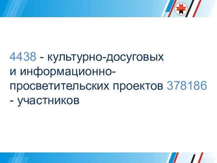 4438 - культурно-досуговых и информационно-просветительских проектов 378186 - участников