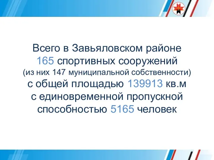 Всего в Завьяловском районе 165 спортивных сооружений (из них 147 муниципальной