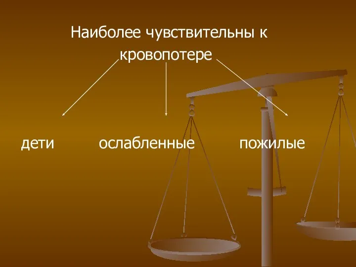 Наиболее чувствительны к кровопотере дети ослабленные пожилые