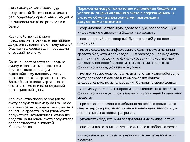 Казначейство как «банк» для получателей бюджетных средств, распоряжается средствами бюджета на