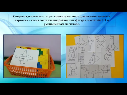 Сопровождением всех игр с элементами конструирования является карточка – схема составления