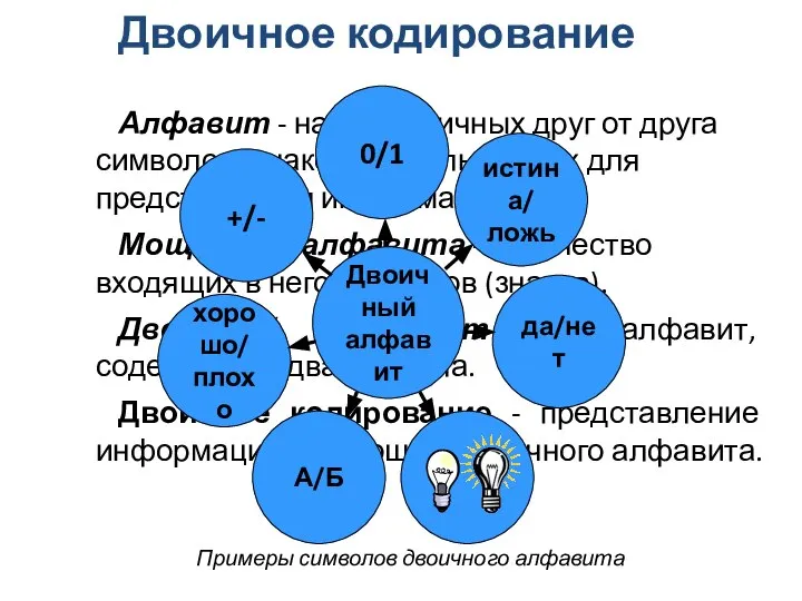 Алфавит - набор отличных друг от друга символов (знаков), используемых для