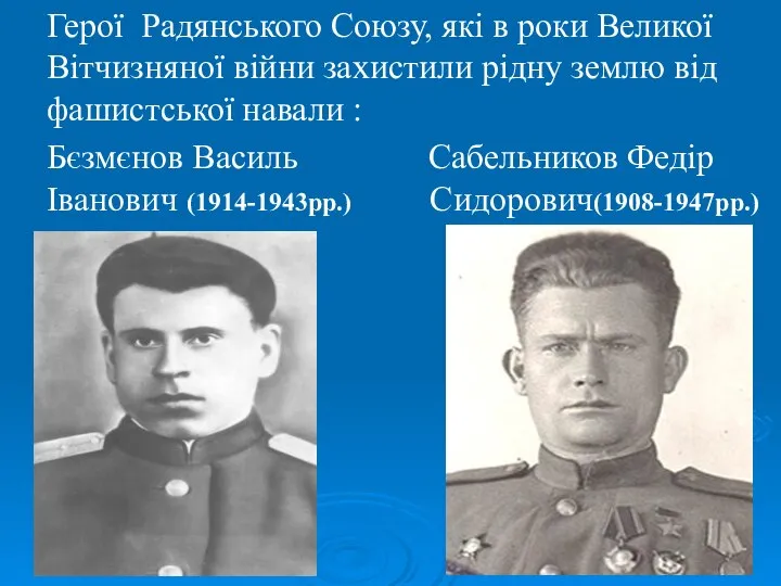 Герої Радянського Союзу, які в роки Великої Вітчизняної війни захистили рідну