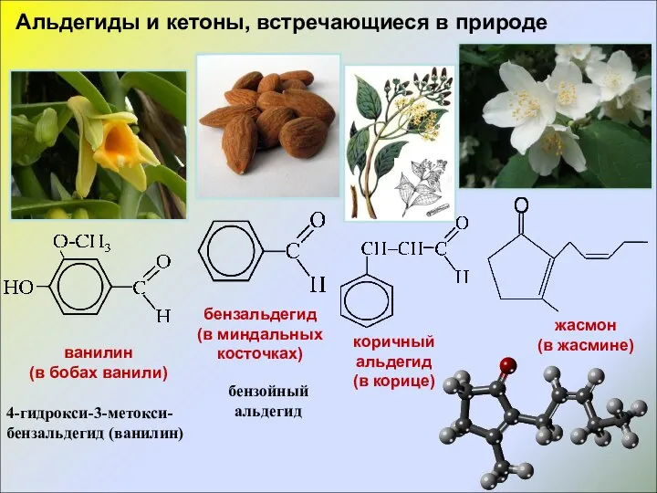 Альдегиды и кетоны, встречающиеся в природе ванилин (в бобах ванили) 4-гидрокси-3-метокси-бензальдегид