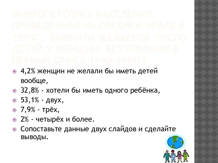 МИКРОПЕРЕПИСЬ НАСЕЛЕНИЯ, ПРОВЕДЁННАЯ НА СРЕДНЕМ УРАЛЕ В 1994Г., ВЫЯВИЛА ЖЕЛАЕМОЕ ЧИСЛО