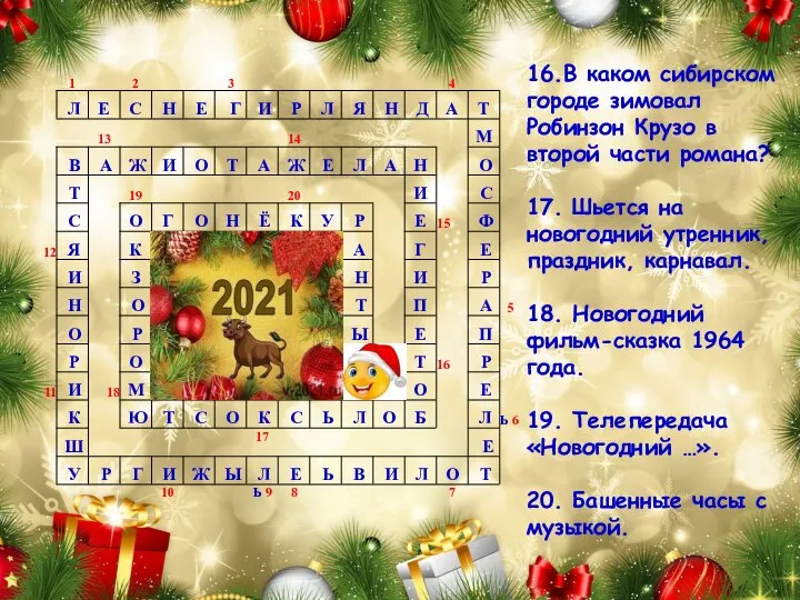 16.В каком сибирском городе зимовал Робинзон Крузо в второй части романа?