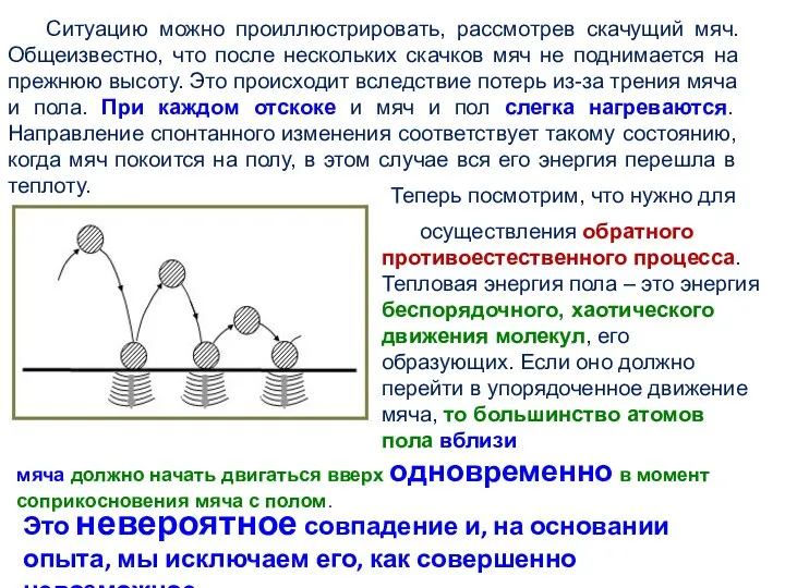 Ситуацию можно проиллюстрировать, рассмотрев скачущий мяч. Общеизвестно, что после нескольких скачков