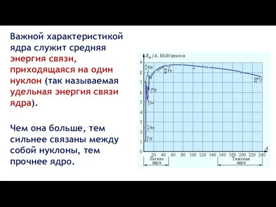 Важной характеристикой ядра служит средняя энергия связи, приходящаяся на один нуклон