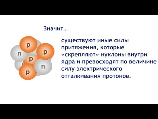 существуют иные силы притяжения, которые «скрепляют» нуклоны внутри ядра и превосходят