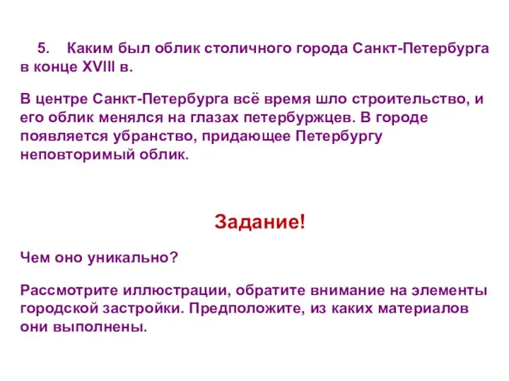 5. Каким был облик столичного города Санкт-Петербурга в конце XVIII в.