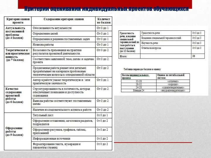 Критерии оценивания индивидуальных проектов обучающихся