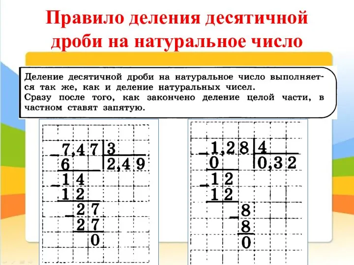 Правило деления десятичной дроби на натуральное число