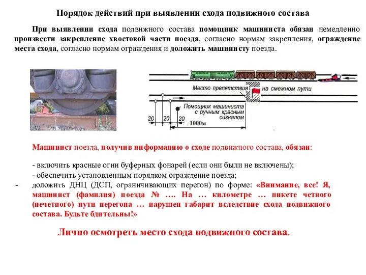 Порядок действий при выявлении схода подвижного состава При выявлении схода подвижного