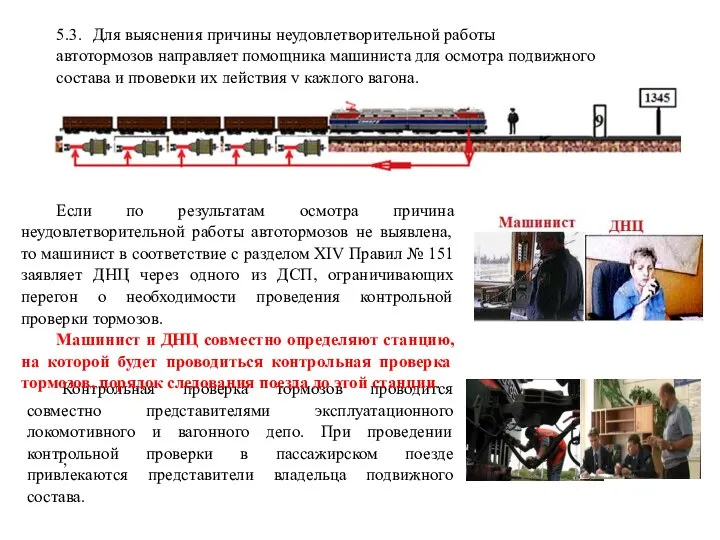 Контрольная проверка тормозов проводится совместно представителями эксплуатационного локомотивного и вагонного депо.