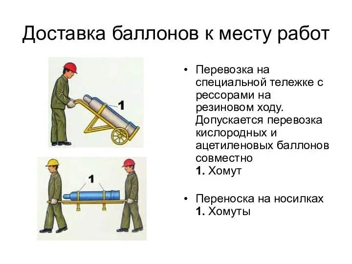 Доставка баллонов к месту работ Перевозка на специальной тележке с рессорами