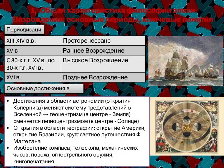 1. Общая характеристика философии эпохи Возрождения: основные периоды, ключевые понятия Периодизация