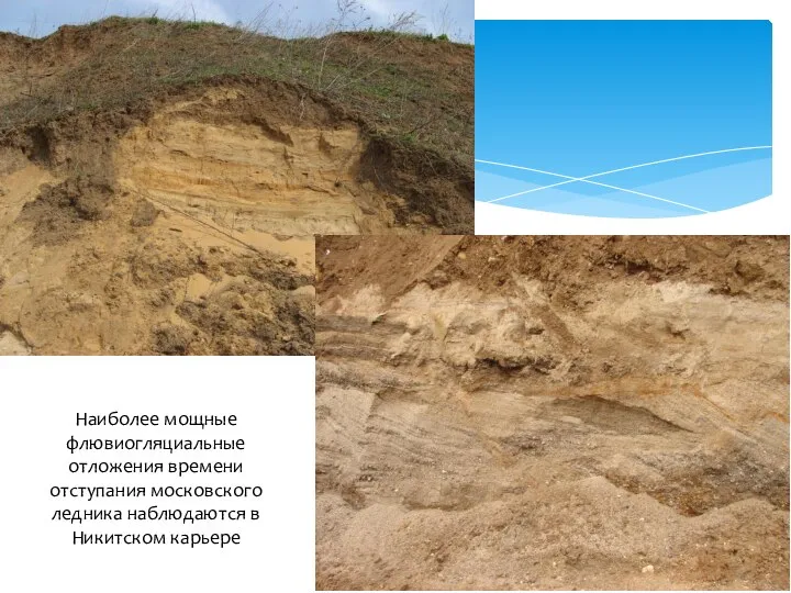 Наиболее мощные флювиогляциальные отложения времени отступания московского ледника наблюдаются в Никитском карьере