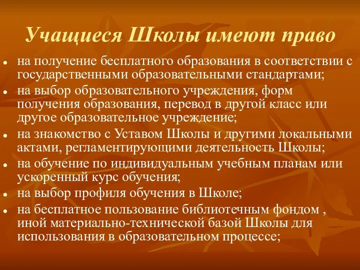 Учащиеся Школы имеют право на получение бесплатного образования в соответствии с