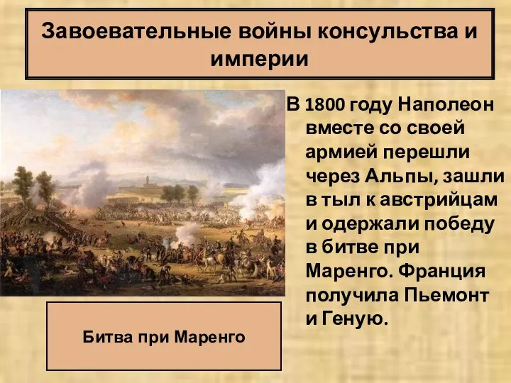 Завоевательные войны консульства и империи В 1800 году Наполеон вместе со