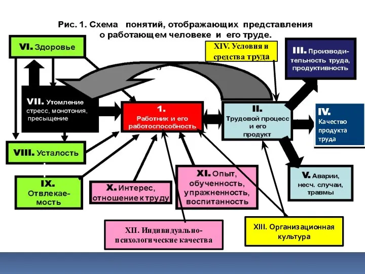 IV. Качество продукта труда XII. Индивидуально-психологические качества XIII. Организационная культура XIV. Условия и средства труда