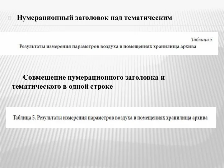 Нумерационный заголовок над тематическим Совмещение нумерационного заголовка и тематического в одной строке