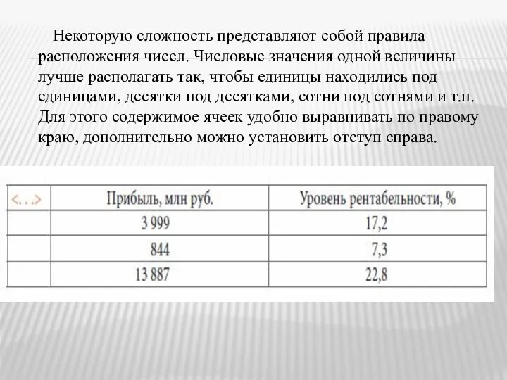 Некоторую сложность представляют собой правила расположения чисел. Числовые значения одной величины