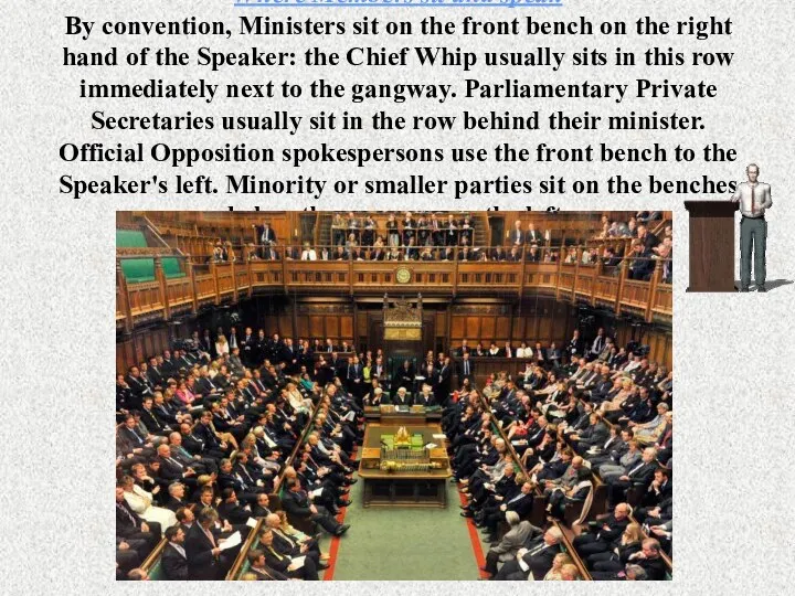 Where Members sit and speak By convention, Ministers sit on the