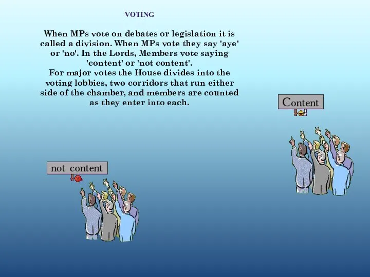 VOTING When MPs vote on debates or legislation it is called