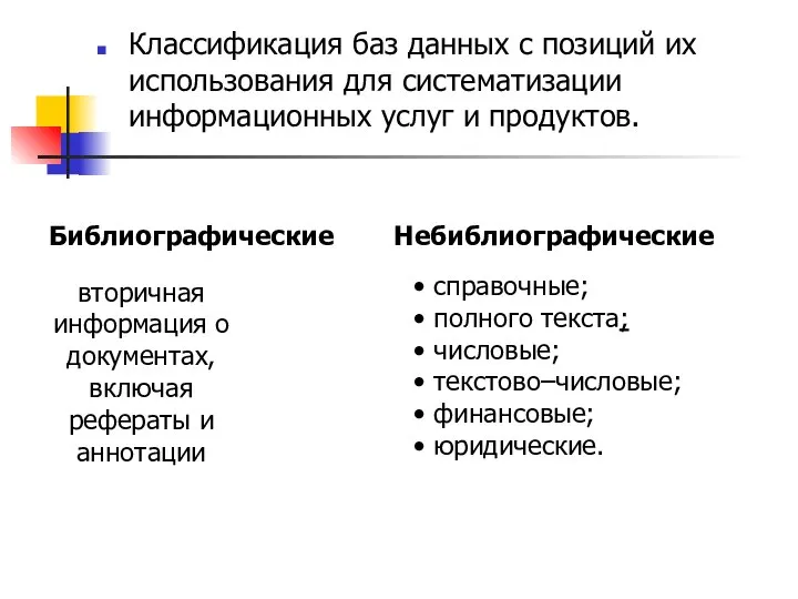 Классификация баз данных с позиций их использования для систематизации информационных услуг