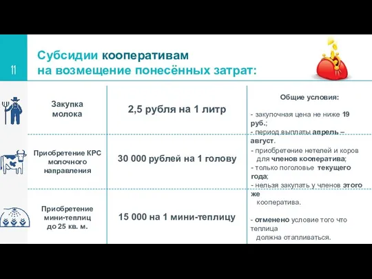 Приобретение мини-теплиц до 25 кв. м. Приобретение КРС молочного направления Закупка