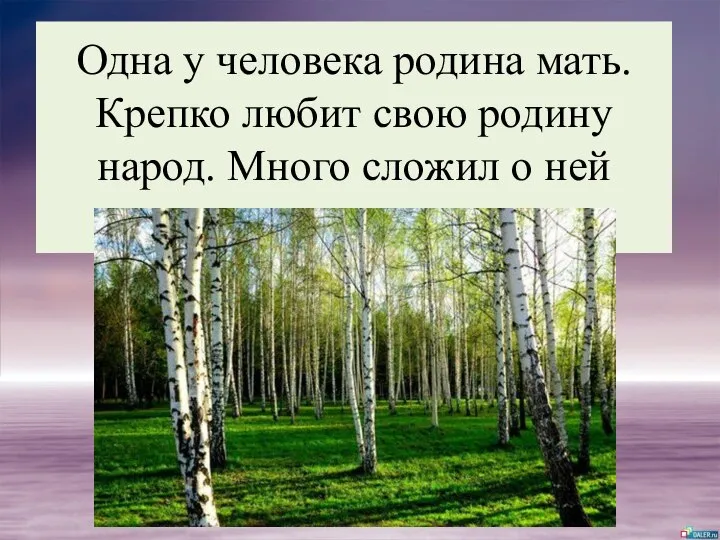 Одна у человека родина мать. Крепко любит свою родину народ. Много