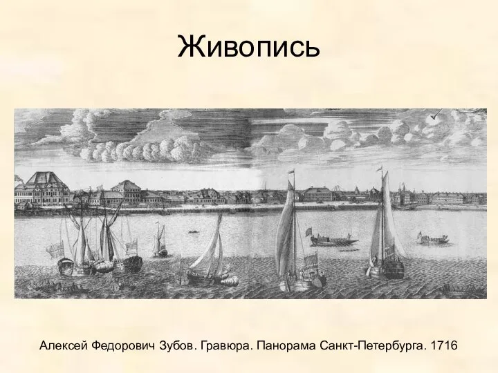 Живопись Алексей Федорович Зубов. Гравюра. Панорама Санкт-Петербурга. 1716